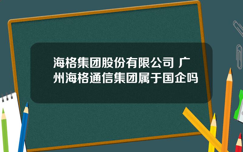 海格集团股份有限公司 广州海格通信集团属于国企吗